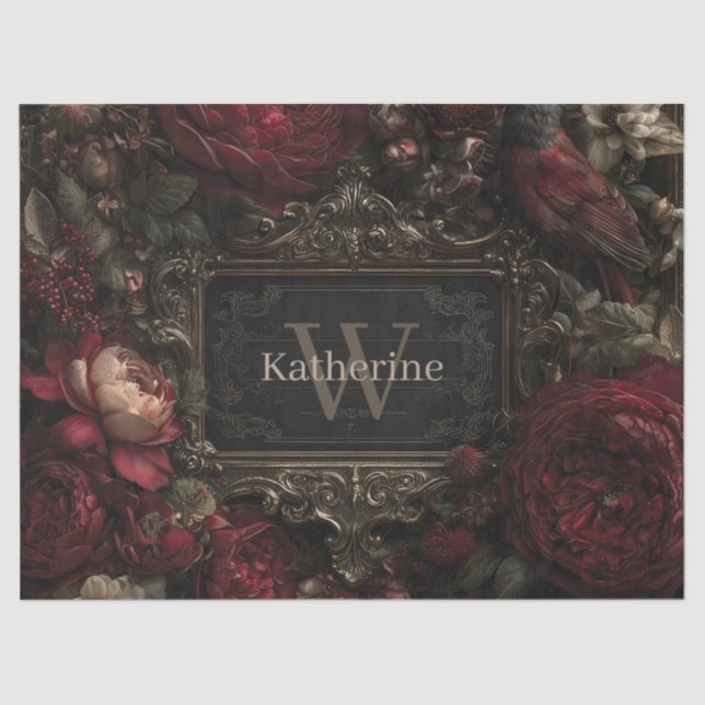 Gothic Victorian Frame with Dark Red Roses Tissue Paper (Front)