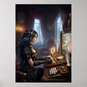Gothic Victorian Gamer Girl Art Poster