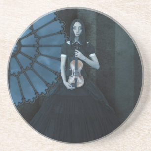 Gothic Victorian Girl Holding Violin Dark Fantasy Coaster