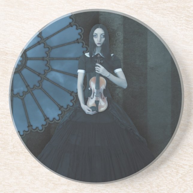 Gothic Victorian Girl Holding Violin Dark Fantasy  Coaster (Front)