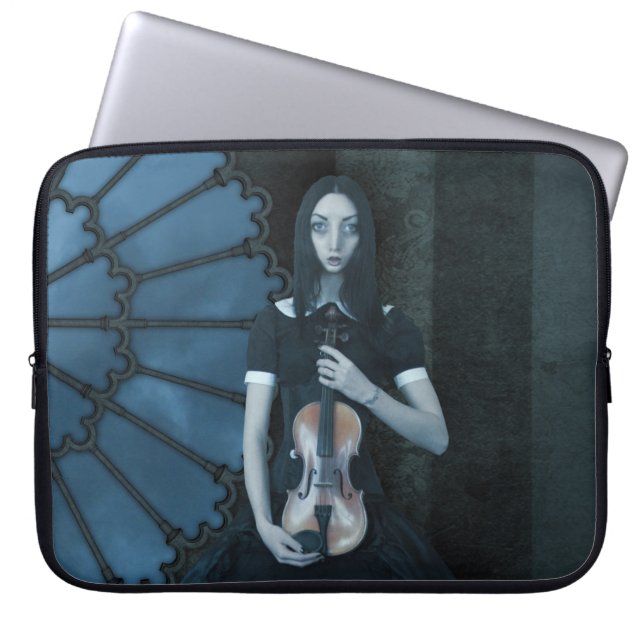Gothic Victorian Girl Holding Violin Dark Fantasy  Laptop Sleeve (Front)