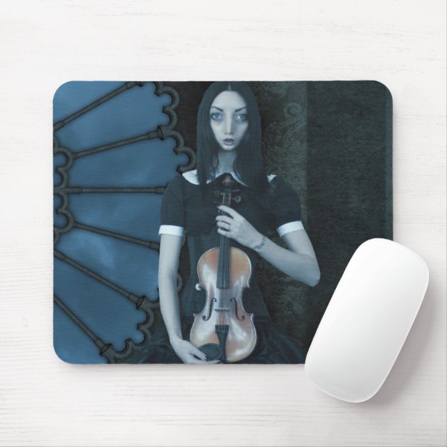 Gothic Victorian Girl Holding Violin Dark Fantasy  Mouse Pad (With Mouse)