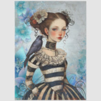 Gothic Victorian Girl & Raven Teal Florals