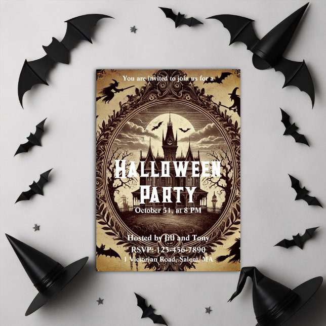 Gothic Victorian Haunted House Halloween Party Invitation (Gothic Victorian Haunted House Halloween Party Invitation)