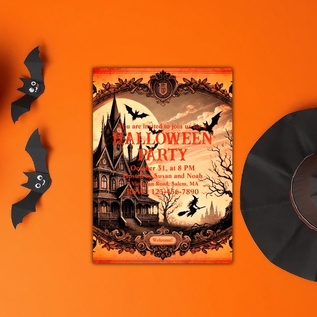  Gothic Victorian Haunted House Halloween Party Invitation (Haunted House Gothic Victorian Vintage Halloween Invitation)