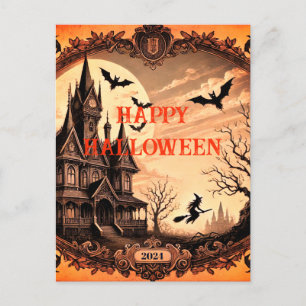 Gothic Victorian Haunted House Happy Halloween  Holiday Postcard