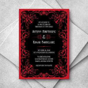 Gothic Victorian Red Black Wedding Invitation