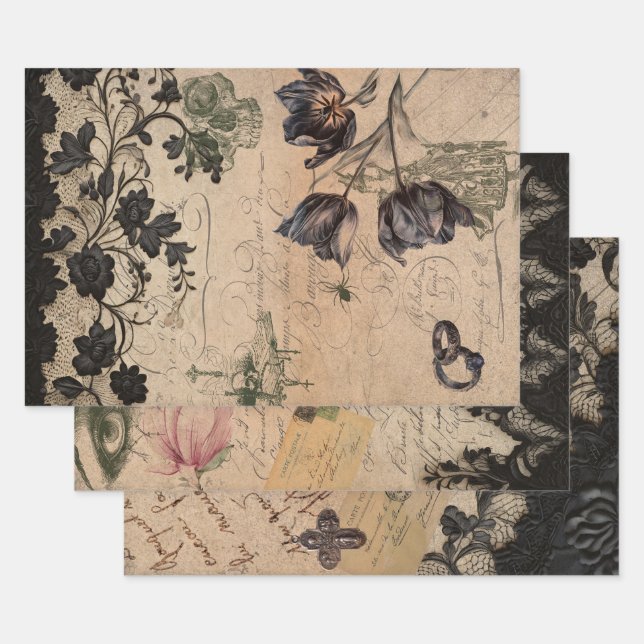 Gothic Victorian Shabby Chic Mix Wrapping Paper Sheet (Set)