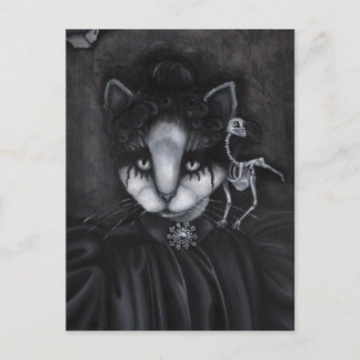 Gothic Victorian Skeleton Bird Creepy Cat Art Card