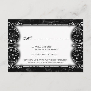 Gothic Victorian Spooky Black & White Wedding RSVP Card
