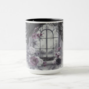 Gothic Victorian Window Purple Rose Lace Frame Art Mug