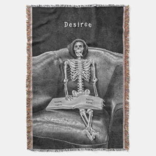 Gothic Vintage Black And White Funny Skeleton Throw Blanket