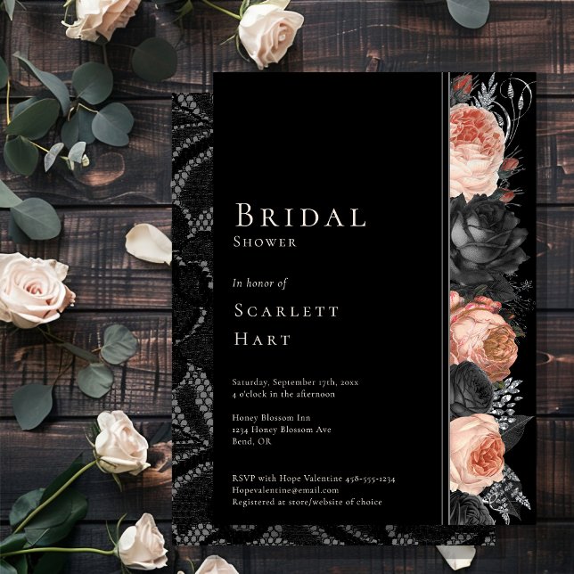 Gothic Vintage Black Blush Bridal Shower Invitation (Creator Uploaded)