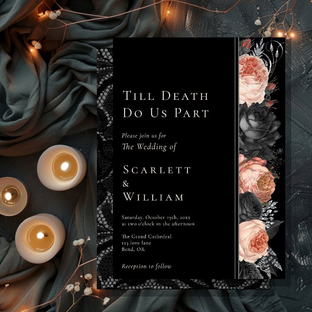 Gothic Vintage Black Blush Till Death Wedding Invitation (Creator Uploaded)