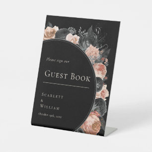 Gothic Vintage Black Blush Wedding Guest Book Pedestal Sign