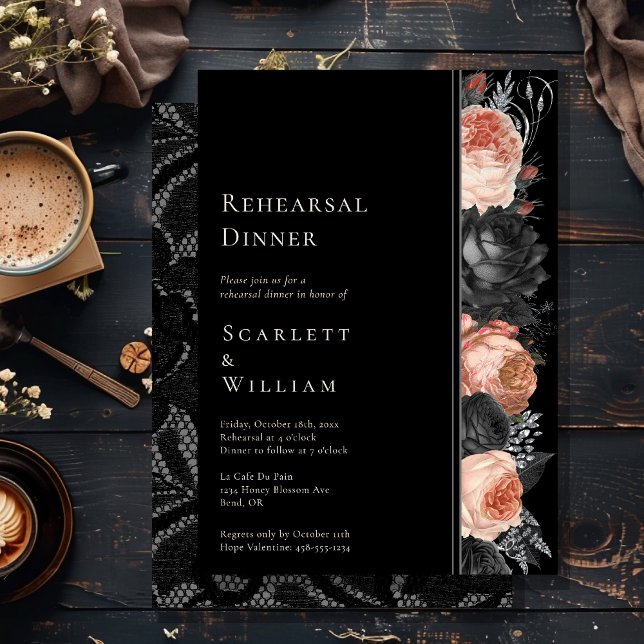 Gothic Vintage Black Blush Wedding Rehearsal Invitation (Creator Uploaded)