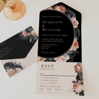 Gothic Vintage Black Menu Choice RSVP Wedding