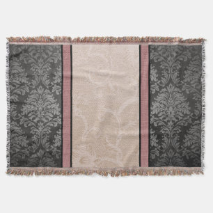 Gothic Vintage Blossoms: Black Damask & Pink Throw Blanket