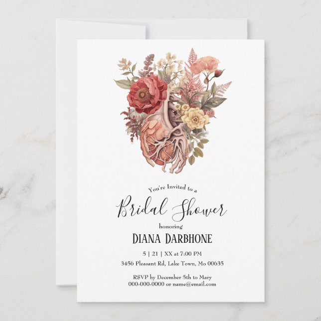 Gothic Vintage Boho Anatomical Heart Bridal Shower Invitation (Front)