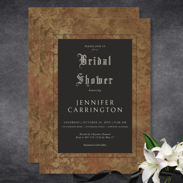 Gothic Vintage Brown Damask Silk Bridal Shower Invitation (Gothic Vintage Brown Damask Silk Bridal Shower Invitation)