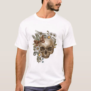 gothic vintage flower skull and butterflies T-Shirt