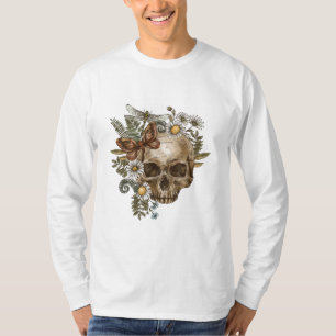 gothic vintage flower skull and butterflies T-Shirt
