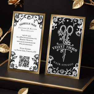 Gothic Vintage Hair Stylist Beauty Salon Black Business Card