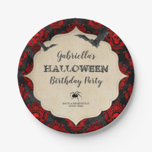 Gothic Vintage Halloween Bats Birthday Party Paper Plate