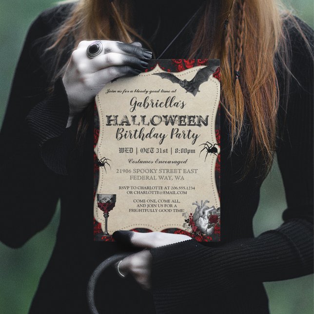 Gothic Vintage Halloween Birthday Party Invitation (Halloween Birthday Party Invitation)