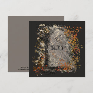 Gothic Vintage R.I.P. Headstone And Fall Leaves Card