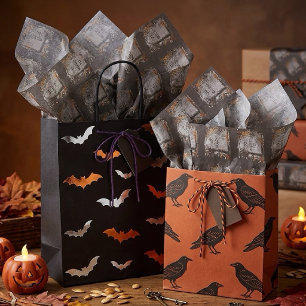 Gothic Vintage R.I.P. Headstone And Fall Leaves Tissue Paper
