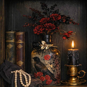 Gothic Vintage Raven & Red Roses Decoupage Tissue Paper