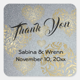 Gothic Vintage Silver Gold Thank You Square Sticker