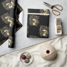 Gothic Vintage Skull Black & Gold Roses
