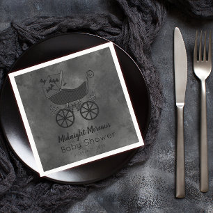 Gothic Vintage Stroller Bat Baby Shower Napkin