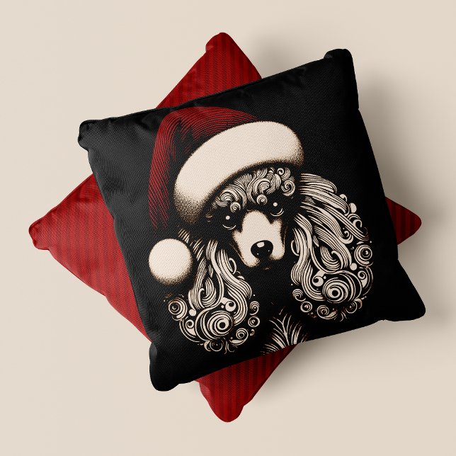 Gothic Vintage Style Christmas Poodle Cushion (Gothic Vintage Style Christmas Poodle Throw Pillow - Front & Back View)