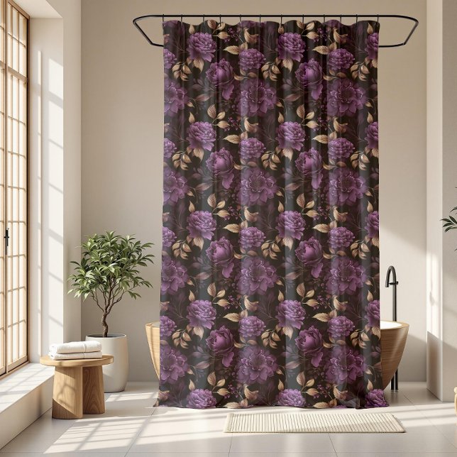 Gothic Violet And Gold Dark Botanical Pattern Shower Curtain (Gothic Violet And Gold Dark Botanical Pattern Shower Curtain)