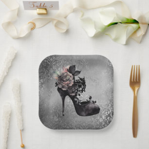 Gothic Vogue   Muted Pastel Rose Fashion Stiletto Paper Plate