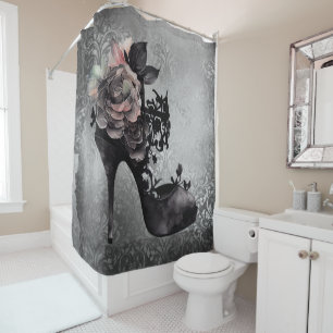 Gothic Vogue   Muted Pastel Rose Fashion Stiletto Shower Curtain
