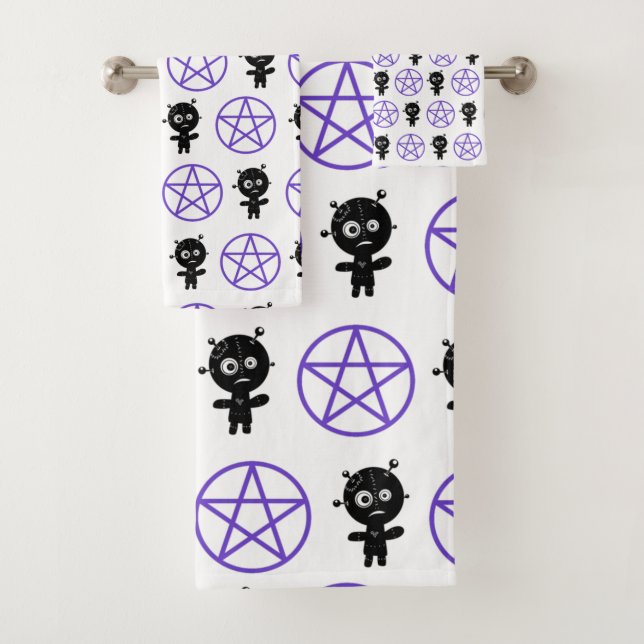 Gothic Voodoo Doll and Pentagram Bath Towel Set (Insitu)