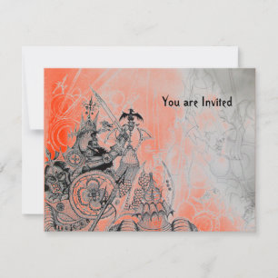 GOTHIC WARRIORS , black, white and red Invitation