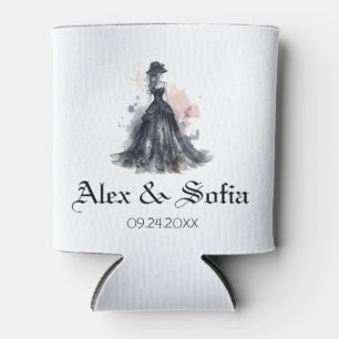 Gothic watercolor floral black wedding  can cooler