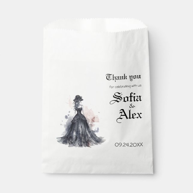 Gothic watercolor floral black wedding  favour bag (Front)
