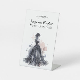 Gothic watercolor floral black wedding pedestal sign