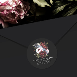 Gothic Watercolor Raven Floral Wedding Classic Round Sticker