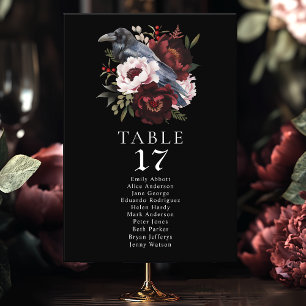 Gothic Watercolor Raven Floral Wedding Seating  Table Number