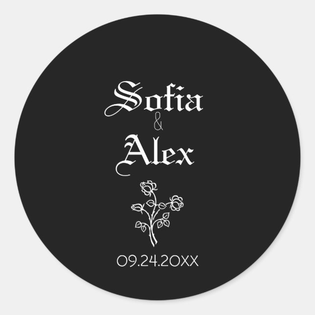 Gothic watercolor roses black wedding  classic round sticker (Front)