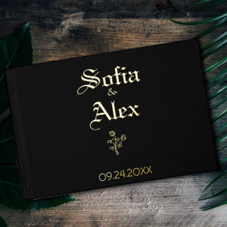 Gothic watercolor roses black wedding guest book