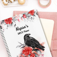 Gothic Watercolor Roses Raven Monogram Calendars