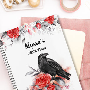 Gothic Watercolor Roses Raven Monogram Calendars Planner
